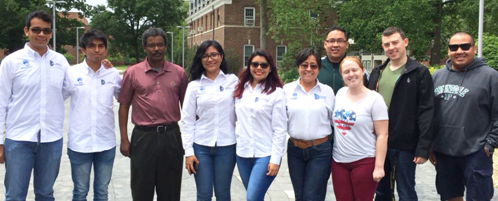 Farmingdale students and faculty on campus with students and faculty from Mexico.