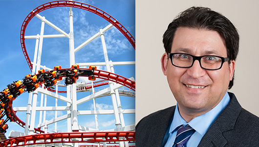roller coaster and headshot Dr. Martin Lewison