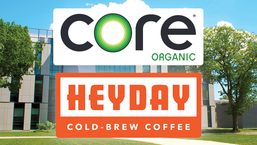 logos for Core Organic and Hey Day drinks
