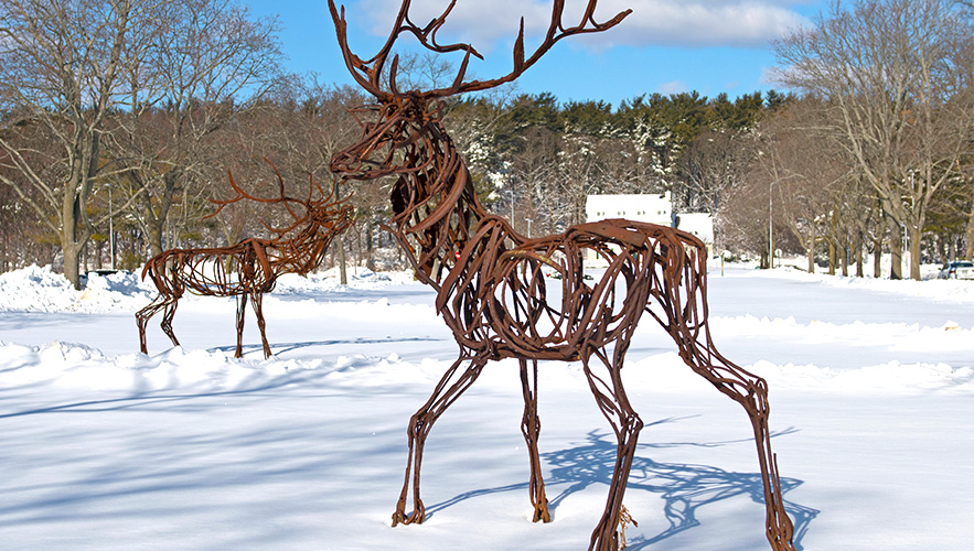 Ram sculpture in the snow