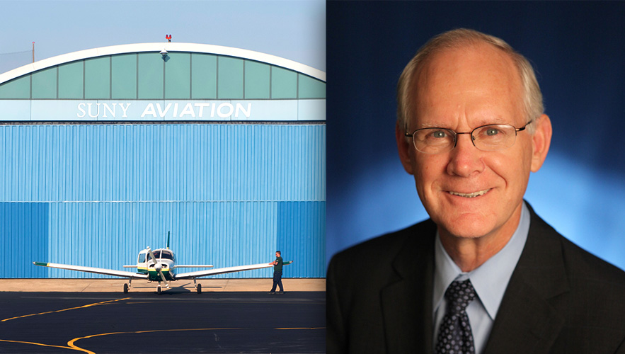 Aviation center aircraft and Dr. W. Hubert Keen.