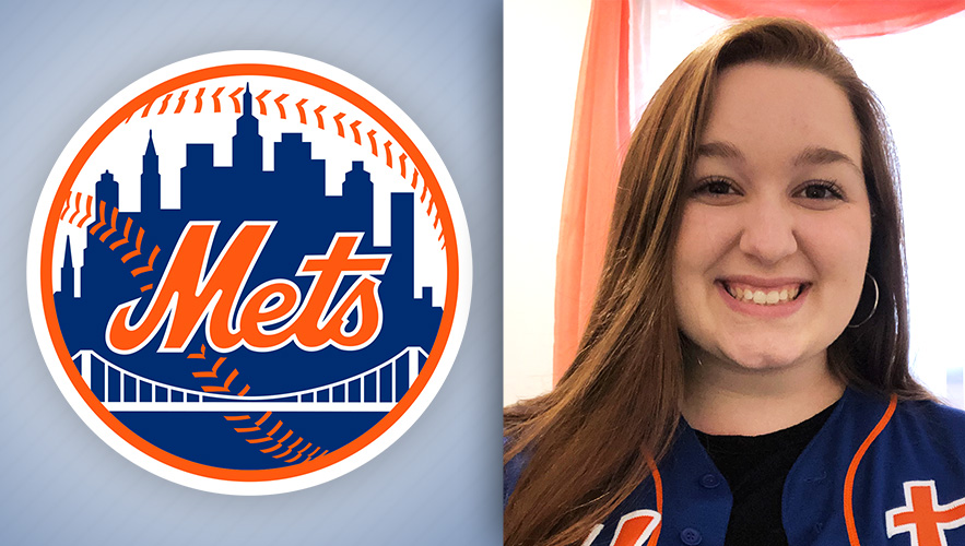 NY Mets logo and student Samantha Brown