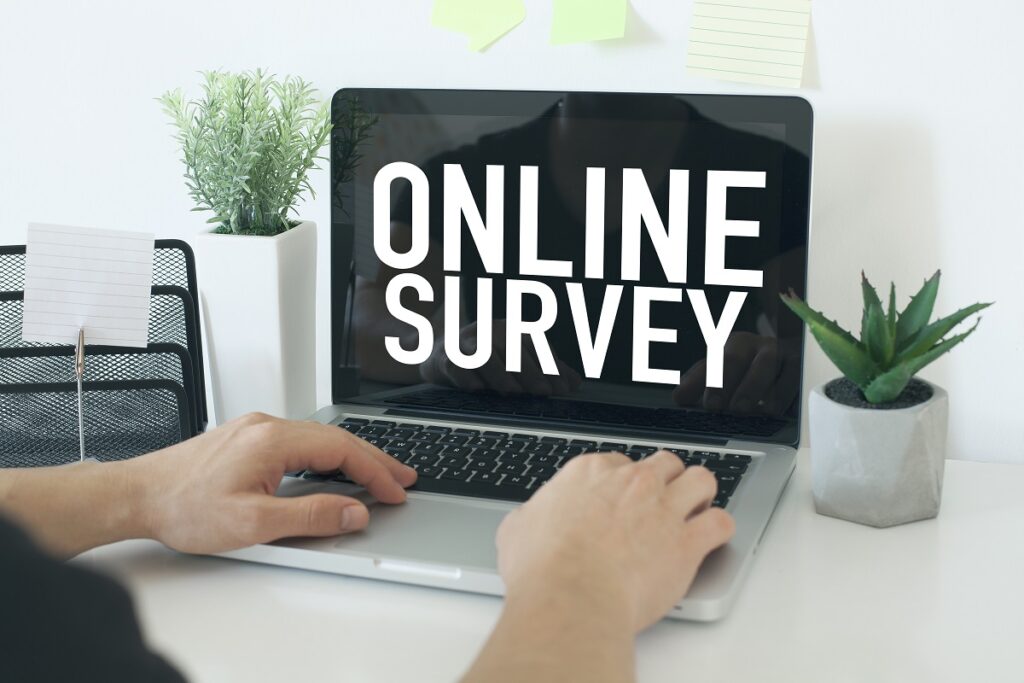 laptop with online survey on screen