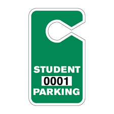 Image of green student parking pass.