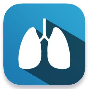 Blue app logo with white lungs inside blue square.