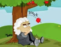 Cartoon image of older person sitting underneath apple tree.