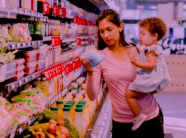 Young mother grocery shopping
